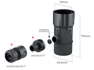 BRYZA Odzyskiwacz wody deszczowej PVC / 90mm + końcówki Czarny (RAL 9005)