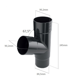 BRYZA PVC Trójnik 90/90/90mm (kąt 67,5°) Grafit (RAL 7021)