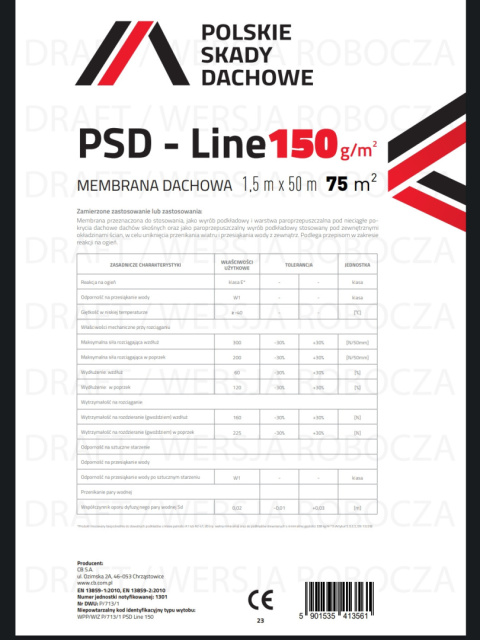 Membrana Dachowa PSD line 150 g / m2 Membrana Dachowa PSD line 150 g / m2
