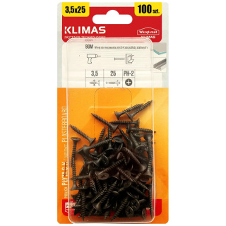 Wkręty Do Płyt Kg 3,5x25 Do Metalu Ph2 Czarne 100szt Klimas Bgm-35025